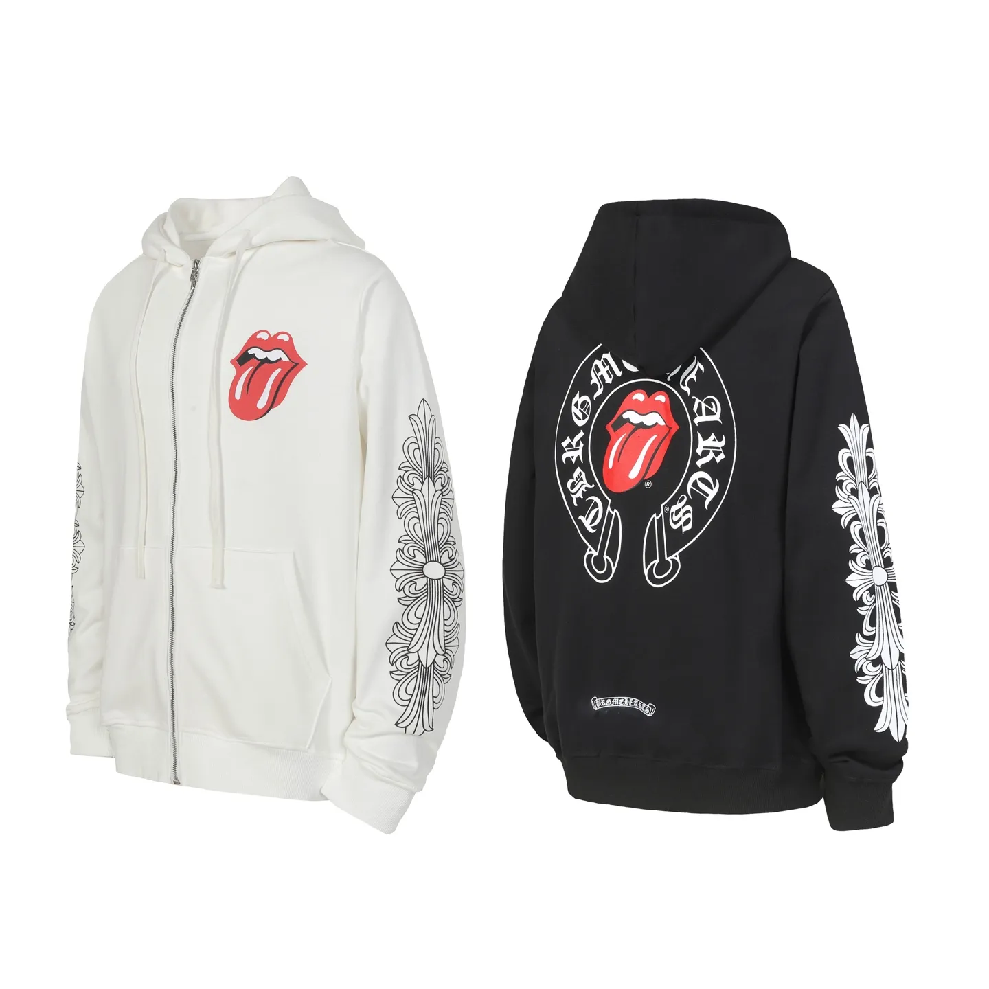 P250 cross-border model, please do not place an order if you are pursuing quality - Chrome Hearts/Chrome Heart Big Tongue👅 Printed Flower Arm Zipper Sweater Cardigan Jacket - High weight, high density and high quality. The wool is soft, delicate and skin-friendly. It feels soft and silky. It has excellent warmth and skin-friendly properties. - Custom-woven and dyed, no color difference. No matter the fabric or workmanship details, it beats the ordinary version on the market. - Hardware and zipper accessories are all customized, full of details - Color: black white -Size: S M L XL